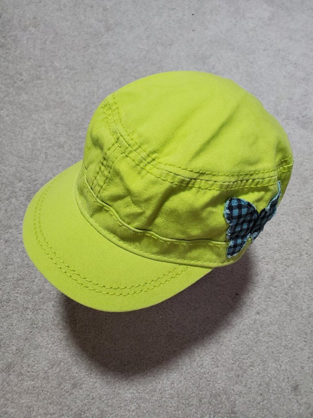 LIFE IS GOOD Newsboy Cadet Cap Lime Blue Plaid Small Butterfly Adjustable Y2K 90